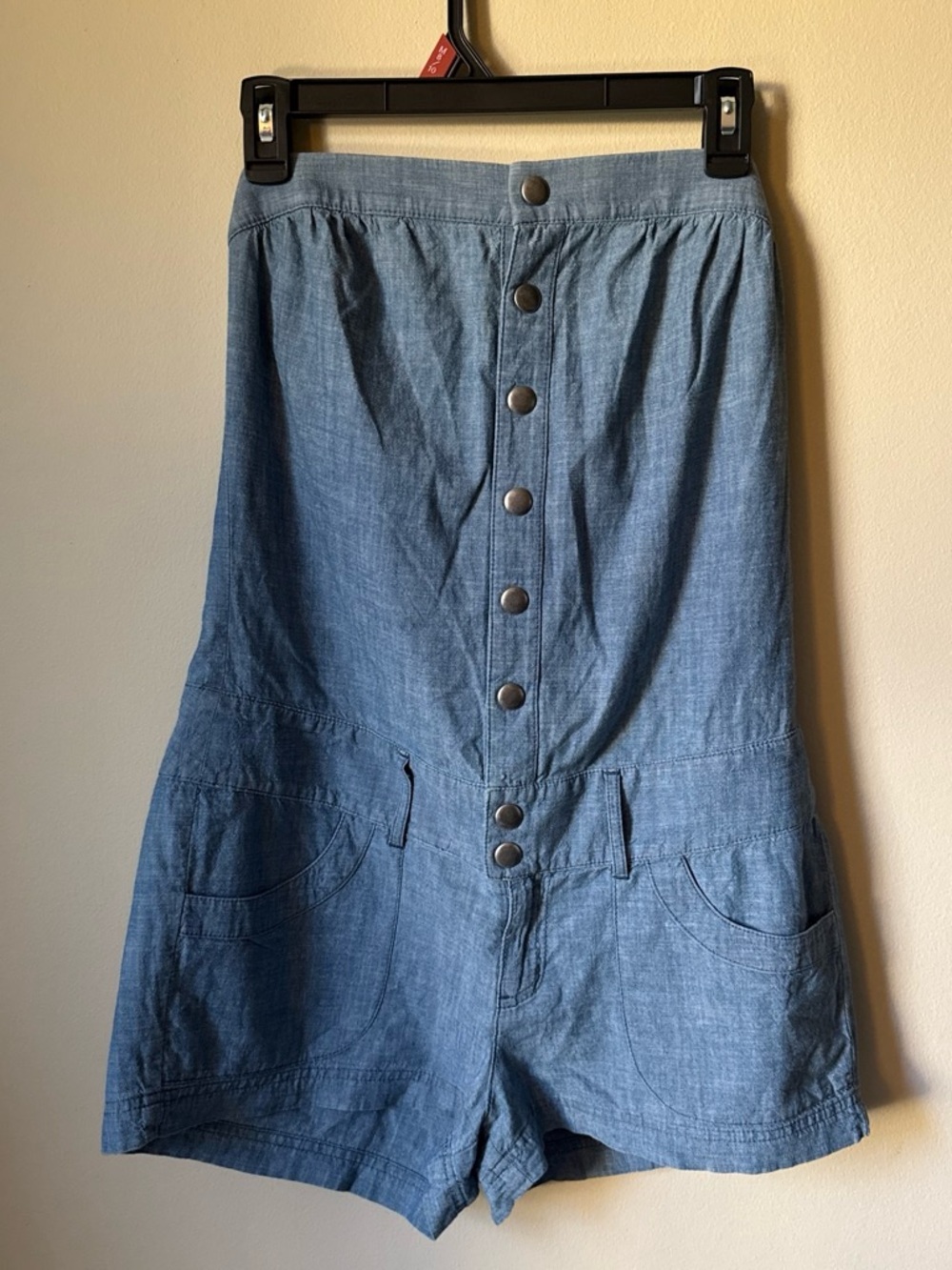 Express Light Blue Denim Romper Shorts
